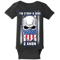 Q-Anon The Storm Is Here Skull Flag Baby Bodysuit