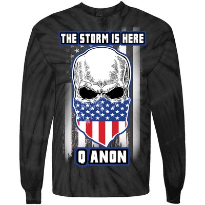 Q-Anon The Storm Is Here Skull Flag Tie-Dye Long Sleeve Shirt