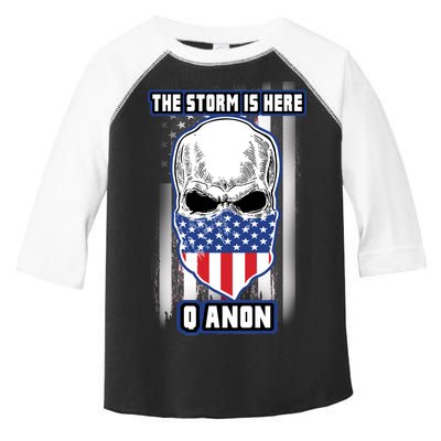 Q-Anon The Storm Is Here Skull Flag Toddler Fine Jersey T-Shirt