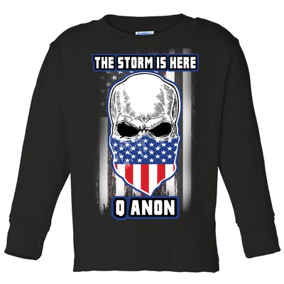 Q-Anon The Storm Is Here Skull Flag Toddler Long Sleeve Shirt