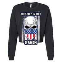 Q-Anon The Storm Is Here Skull Flag Cropped Pullover Crew