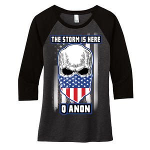 Q-Anon The Storm Is Here Skull Flag Women's Tri-Blend 3/4-Sleeve Raglan Shirt