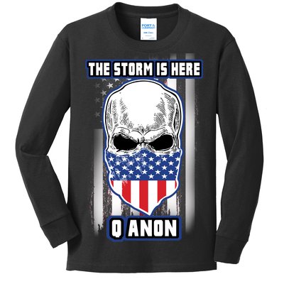 Q-Anon The Storm Is Here Skull Flag Kids Long Sleeve Shirt