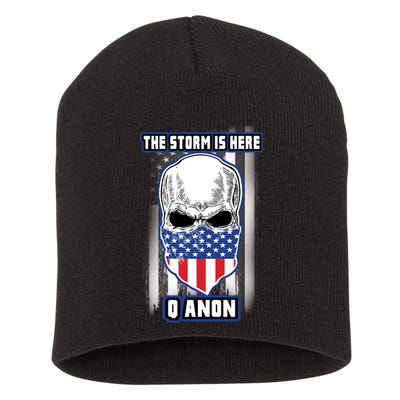 Q-Anon The Storm Is Here Skull Flag Short Acrylic Beanie