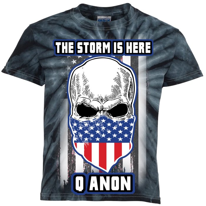 Q-Anon The Storm Is Here Skull Flag Kids Tie-Dye T-Shirt