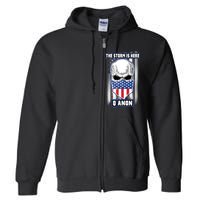 Q-Anon The Storm Is Here Skull Flag Full Zip Hoodie