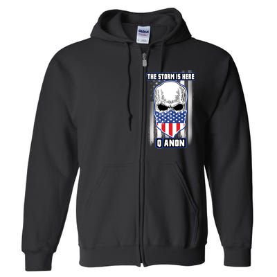 Q-Anon The Storm Is Here Skull Flag Full Zip Hoodie