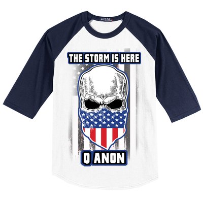 Q-Anon The Storm Is Here Skull Flag Baseball Sleeve Shirt