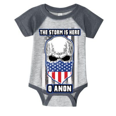 Q-Anon The Storm Is Here Skull Flag Infant Baby Jersey Bodysuit