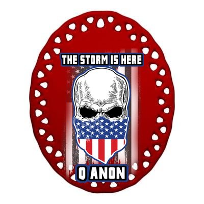 Q-Anon The Storm Is Here Skull Flag Ceramic Oval Ornament