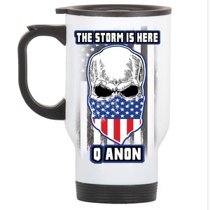 Q-Anon The Storm Is Here Skull Flag Stainless Steel Travel Mug