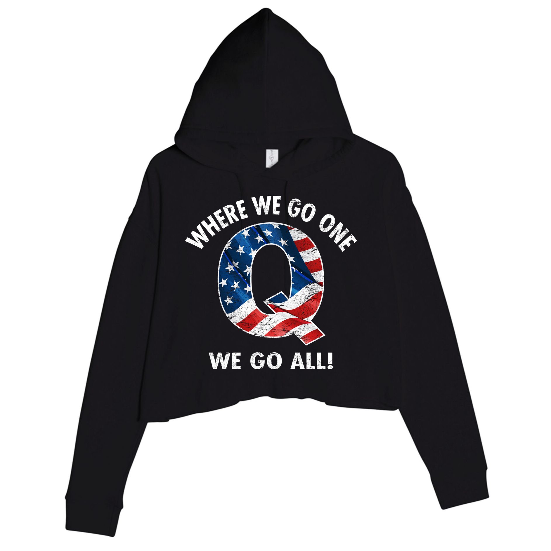 Q Anon Where We Go One We Go All  Crop Fleece Hoodie