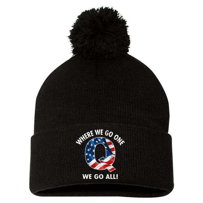 Q Anon Where We Go One We Go All  Pom Pom 12in Knit Beanie