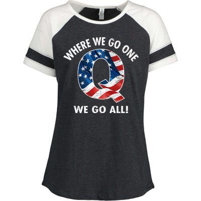 Q Anon Where We Go One We Go All  Enza Ladies Jersey Colorblock Tee