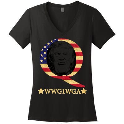 Q-Anon WWG1WGA Trump Great Awaking  Women's V-Neck T-Shirt