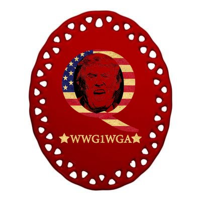 Q-Anon WWG1WGA Trump Great Awaking  Ceramic Oval Ornament