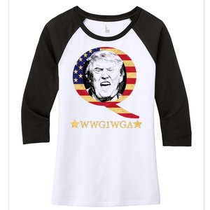 Q-Anon WWG1WGA Trump Great Awaking  Women's Tri-Blend 3/4-Sleeve Raglan Shirt