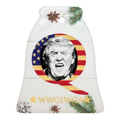 Q-Anon WWG1WGA Trump Great Awaking  Ceramic Bell Ornament