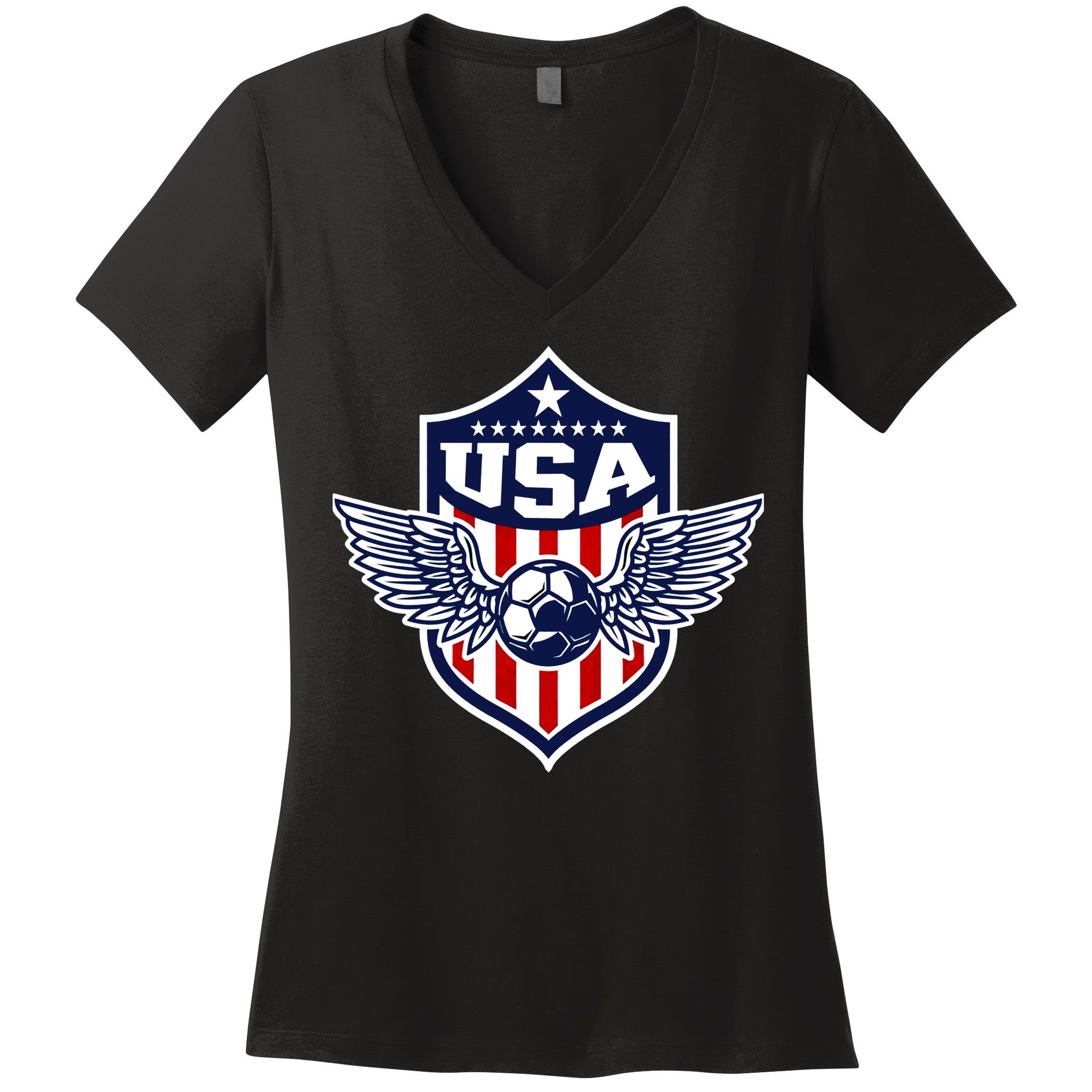 Qatar 2022 Soccer Football Cup America USA Team Support Women's V-Neck T-Shirt