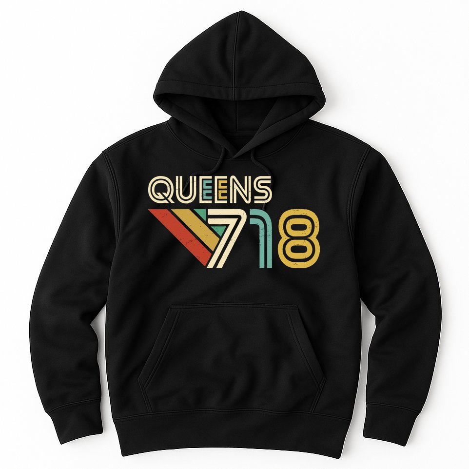 Queens 718 New York City State Vintage Queens Area Code Hoodie