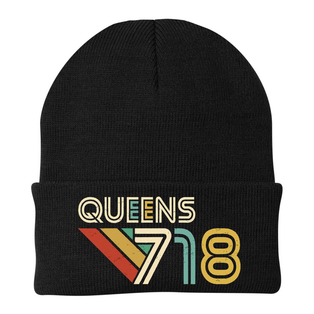 Queens 718 New York City State Vintage Queens Area Code Beanie
