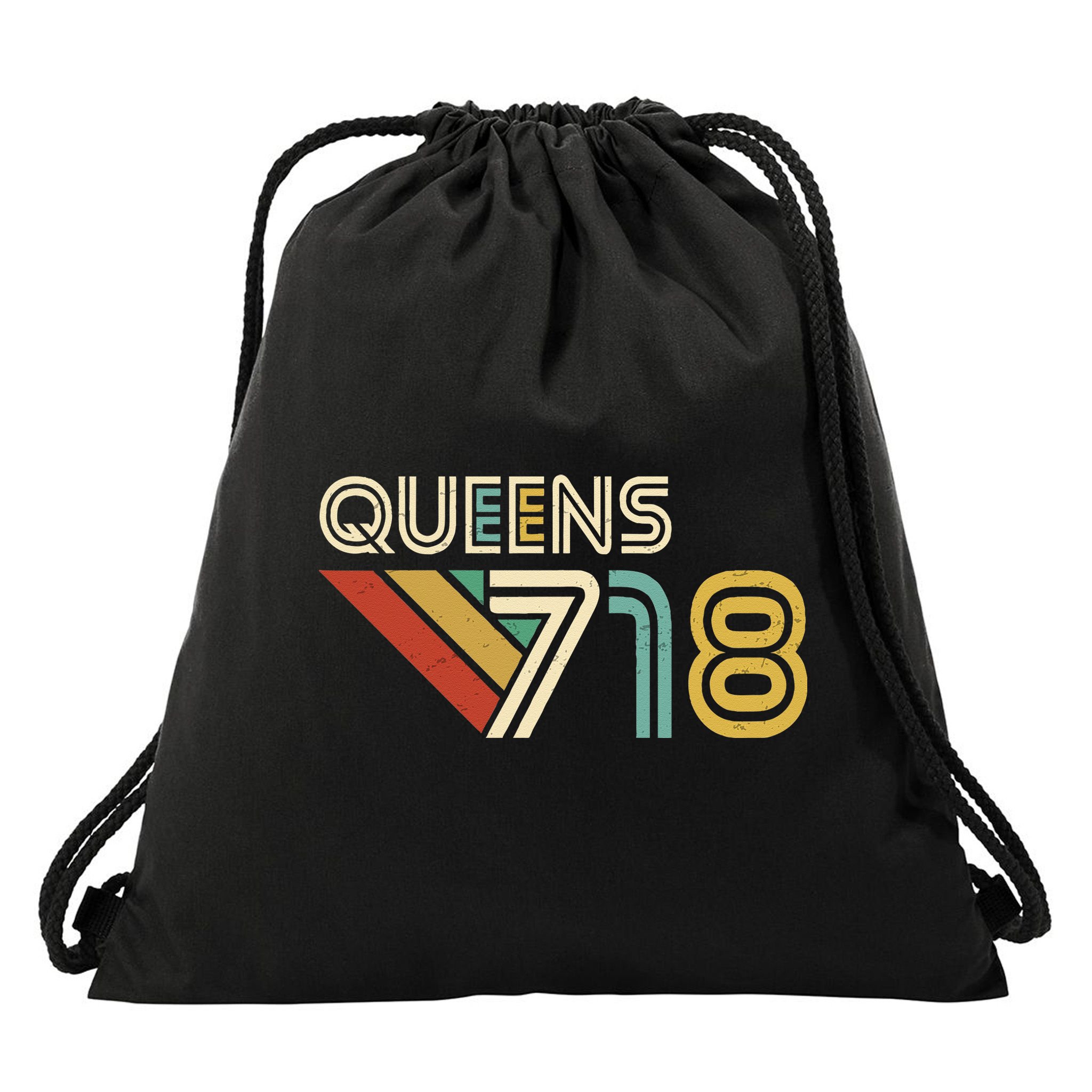 Queens 718 New York City State Vintage Queens Area Code Drawstring Bag