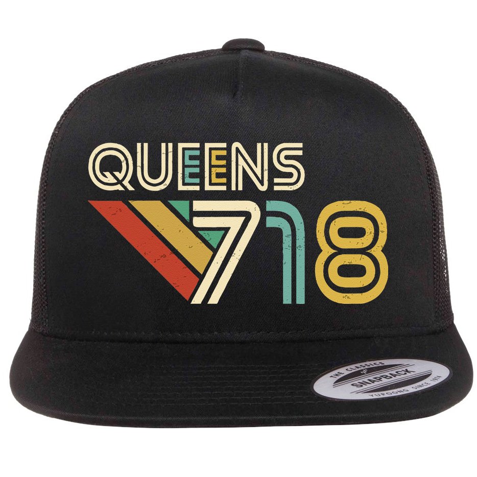 Queens 718 New York City State Vintage Queens Area Code Flat Bill Trucker Hat