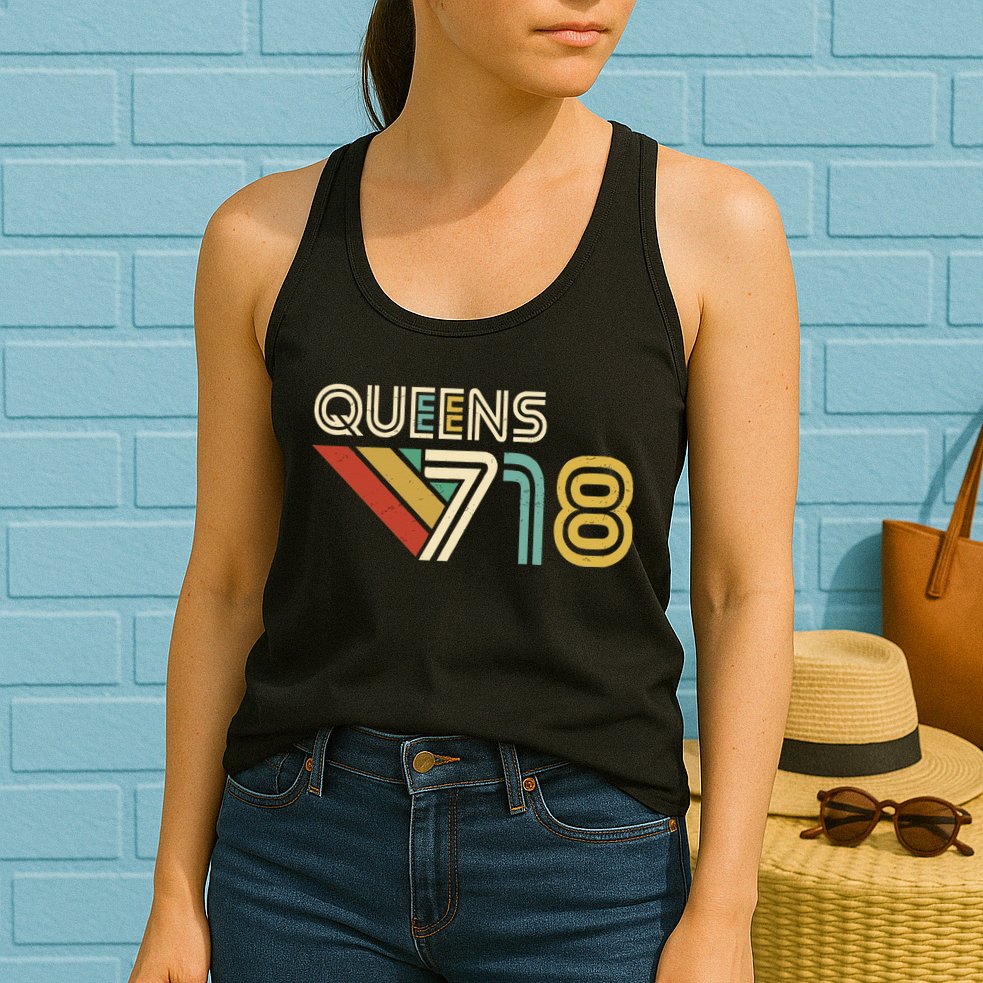 Queens 718 New York City State Vintage Queens Area Code Womens Tank Top
