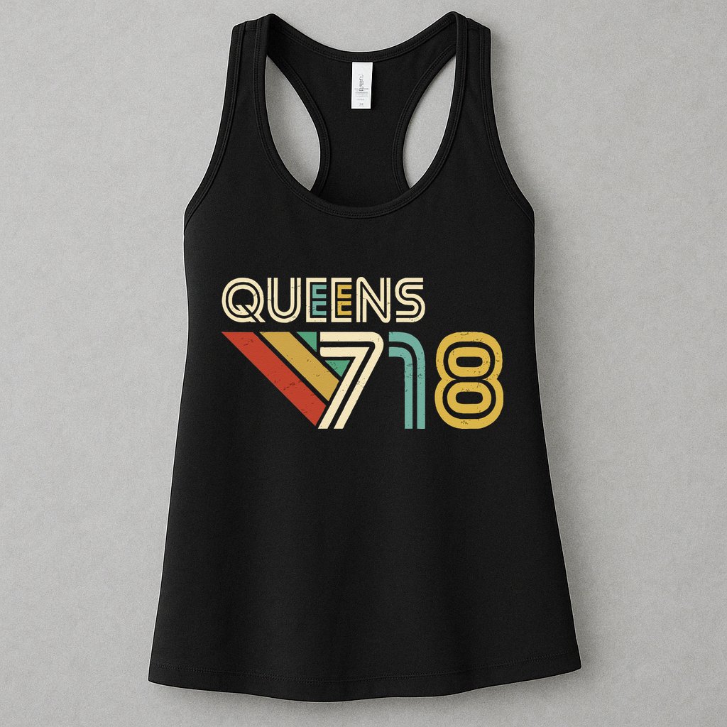 Queens 718 New York City State Vintage Queens Area Code Womens Tank Top
