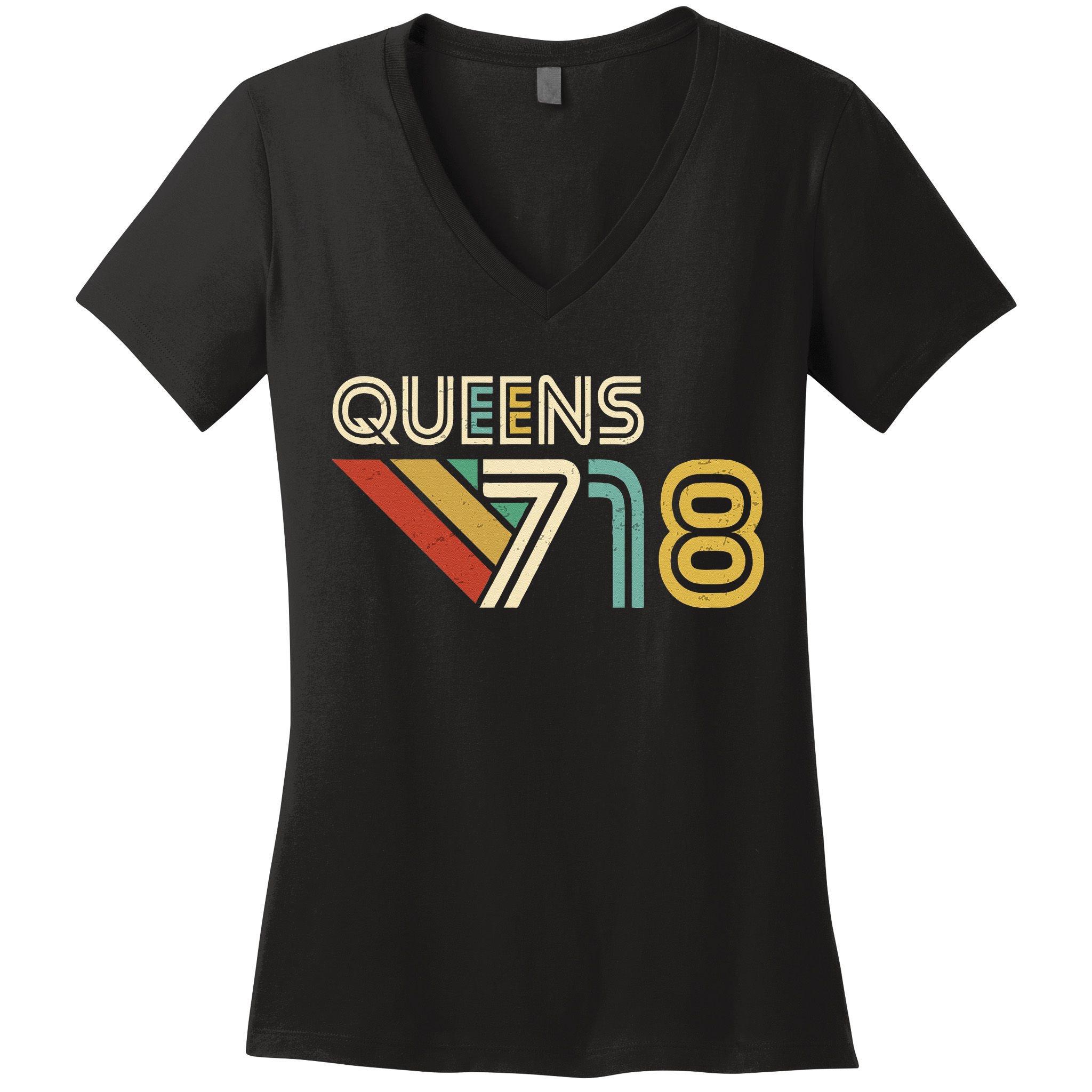 Queens 718 New York City State Vintage Queens Area Code Women's V-Neck T-Shirt