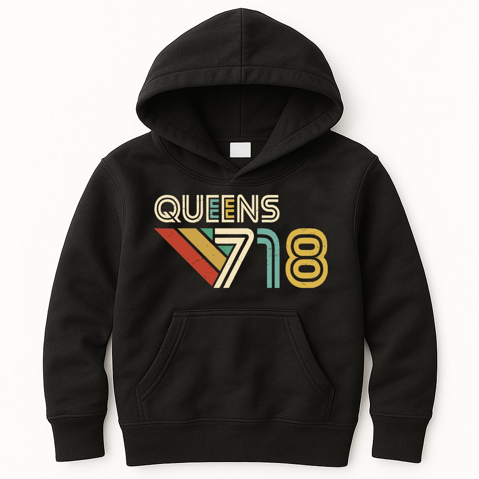 Queens 718 New York City State Vintage Queens Area Code Kids Hoodie