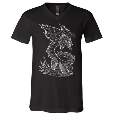 Quetzalcoatl Ancient Aztec Serpent Mayan Temple Inca Toltec V-Neck T-Shirt