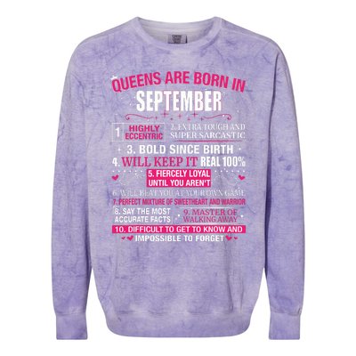 Queens Are Born In September Colorblast Crewneck Sweatshirt