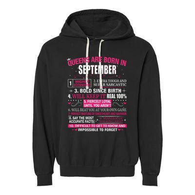 Queens Are Born In September Garment-Dyed Fleece Hoodie