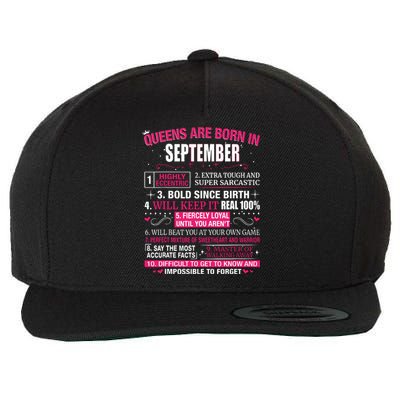 Queens Are Born In September Wool Snapback Cap