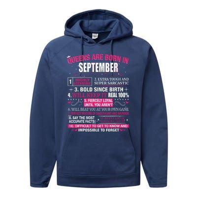 Queens Are Born In September Performance Fleece Hoodie