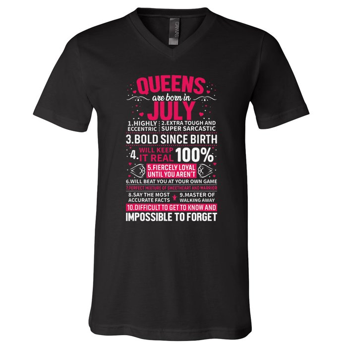 Queens Are Born in July V-Neck T-Shirt