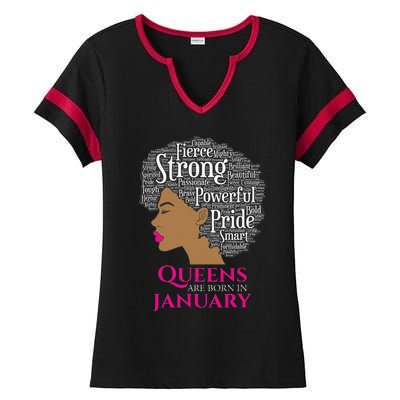 Queens Are Born In January Birthday Black Wo Ladies Halftime Notch Neck Tee