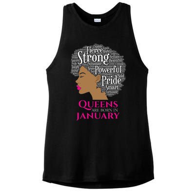 Queens Are Born In January Birthday Black Wo Ladies PosiCharge Tri-Blend Wicking Tank