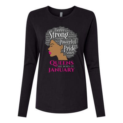 Queens Are Born In January Birthday Black Wo Womens Cotton Relaxed Long Sleeve T-Shirt