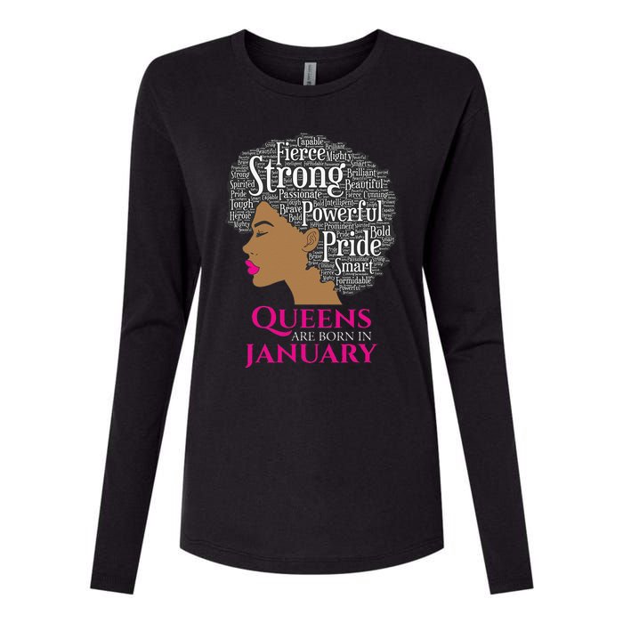 Queens Are Born In January Birthday Black Wo Womens Cotton Relaxed Long Sleeve T-Shirt