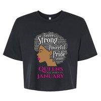 Queens Are Born In January Birthday Black Wo Bella+Canvas Jersey Crop Tee