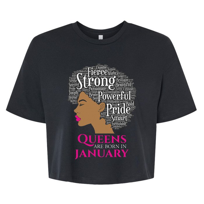 Queens Are Born In January Birthday Black Wo Bella+Canvas Jersey Crop Tee