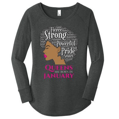 Queens Are Born In January Birthday Black Wo Women's Perfect Tri Tunic Long Sleeve Shirt