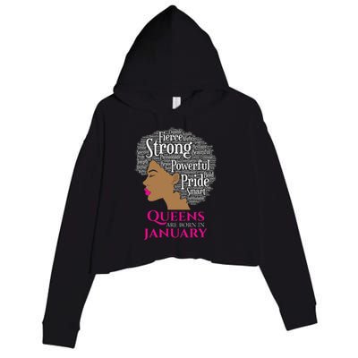 Queens Are Born In January Birthday Black Wo Crop Fleece Hoodie