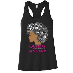 Queens Are Born In January Birthday Black Wo Women's Racerback Tank