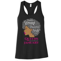 Queens Are Born In January Birthday Black Wo Women's Racerback Tank