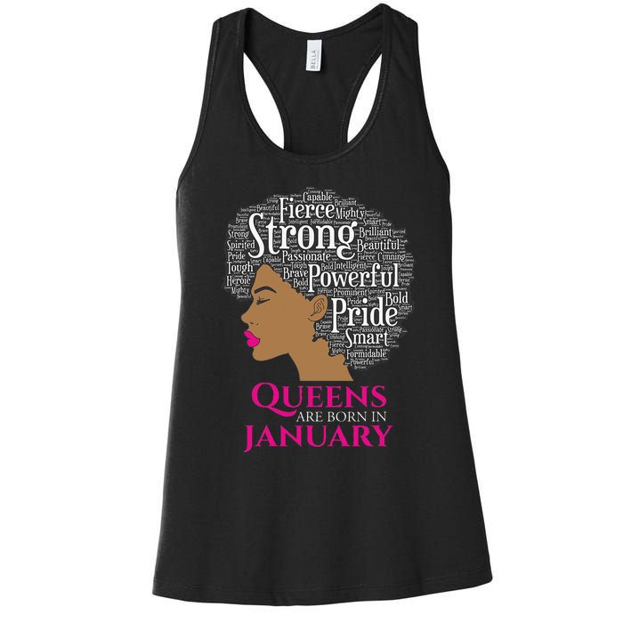 Queens Are Born In January Birthday Black Wo Women's Racerback Tank