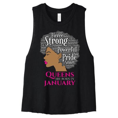 Queens Are Born In January Birthday Black Wo Women's Racerback Cropped Tank