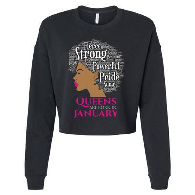 Queens Are Born In January Birthday Black Wo Cropped Pullover Crew